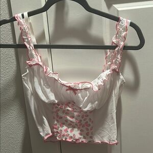 White and Pink Ruffle Crop Top